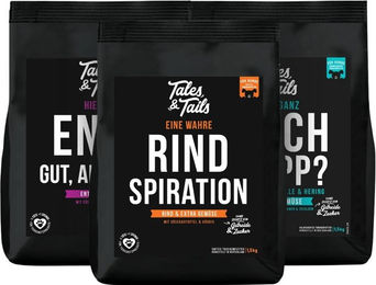 Produktbild von Tales & Tails Trockenfutter Dreier Paket Getreidefrei mit hohem Fleischanteil Forelle Hering Lamm Ente 4,5kg