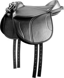 Tattini Bio Leder Sattel für Ponys in Schwarz mit Kindergriff – Bild 1 von 2