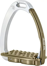 Produktbild von Tech Stirrups Venice Flat Evo Steigbügel aus Aluminium für Pferde in Braun und Gold