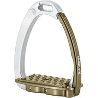 Produktbild von Tech Stirrups Venice Flat Evo Steigbügel aus Aluminium für Pferde in Braun und Gold