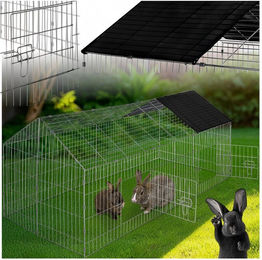 tectake Freigehege für Kaninchen aus 12 Gitterelementen mit wasserdichtem Polyester-Überdach in Schwarz und Silber – Bild 1 von 4