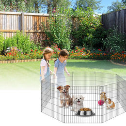 tectake Freilaufgehege aus Metall mit 8 Gitterelementen und Tür für Kaninchen und Meerschweinchen Schwarz 145 x 73 cm – Bild 1 von 3