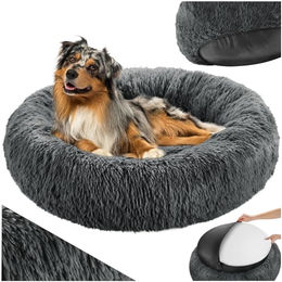 tectake Hundebett aus Plüsch für Hunde und Katzen Grau Ø 70cm – Bild 1 von 8