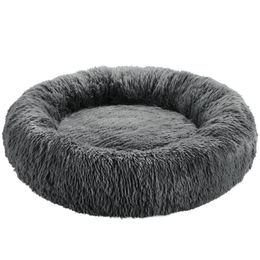 tectake Hundebett Maja Grau mit dicker Polsterung und langem Plüsch Ø 80 cm – Bild 1 von 4