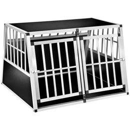 tectake Hundetransportbox Doppel aus Aluminium mit schräger Rückwand und verschließbarer Gittertür in Schwarz – Bild 1 von 5