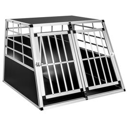 tectake Hundetransportbox Doppel mit gerader Rückwand und Gittertür aus Aluminium in Schwarz 97 x 90 x 69,5 cm – Bild 1 von 5