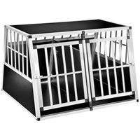 Produktbild von tectake Hundetransportbox Doppel XXL aus Aluminium mit schräger Rückwand und Trennwand Schwarz - 22 kg