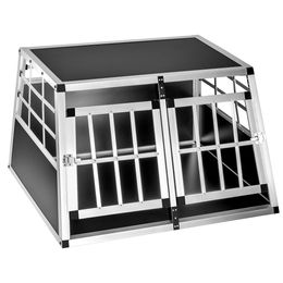 tectake Hundetransportbox Doppel XXL aus Aluminium Silber mit gerader Rückwand und verschließbarer Gittertür – Bild 1 von 13