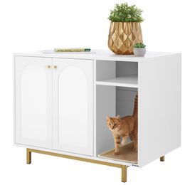 tectake Katzenschrank Kalea Katzenmöbel mit seitlichem Eingang und Kratzmatte in Weiß/Gold – Bild 1 von 11
