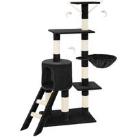Produktbild von tectake Kratzbaum Dominik für Katzen 144 cm Schwarz mit Katzenhaus und Sisalstangen