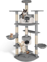 tectake Kratzbaum Fippi Katzenbaum 201 cm mit Sisalstangen und Plüschoberfläche in Grau-Weiss – Bild 1 von 5