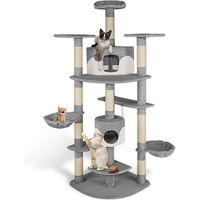 Produktbild von tectake Kratzbaum Fippi Katzenbaum 201 cm mit Sisalstangen und Plüschoberfläche in Grau-Weiss