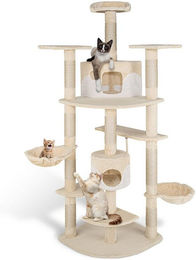 tectake Kratzbaum Fippi Katzenbaum für Katzen in Beige-Weiss mit Sisalstangen und Plüschoberfläche 201 cm – Bild 1 von 1