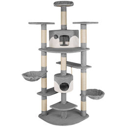 tectake Kratzbaum für Katzen 201 cm in Grau/Weiß mit Sisal und 2 Katzenhäusern – Bild 1 von 3