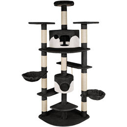 tectake Kratzbaum für Katzen 201 cm in Schwarz/Weiß mit 2 Katzenhäusern und Sisal – Bild 1 von 5