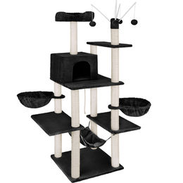 tectake Kratzbaum für Katzen mit Katzenhaus und Spielzeug in Schwarz 165 cm – Bild 1 von 6