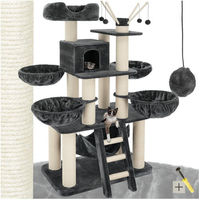 Produktbild von tectake Kratzbaum Gismo 195 cm für Katzen mit Katzenhaus, Treppe und Spielbällen in Grau/Weiß
