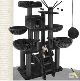 tectake Kratzbaum Gismo für Katzen 195 cm Schwarz mit Katzenhaus Treppe und Spielbällen – Bild 1 von 9