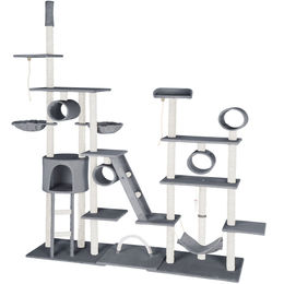 tectake Kratzbaum Grau mit Katzenhaus und Deckenspanner 234 bis 261 cm – Bild 1 von 4