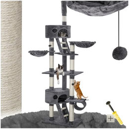 tectake Kratzbaum Hansi XXL für Katzen, deckenhoch höhenverstellbar 243-260 cm, grau mit Sisalsäulen, Katzenhäusern und Treppen – Bild 1 von 13