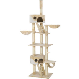 tectake Kratzbaum Hansi XXL Katzenbaum deckenhoch höhenverstellbar 243-260cm beige weiß mit Sisalsäulen und Katzenhäusern – Bild 1 von 13