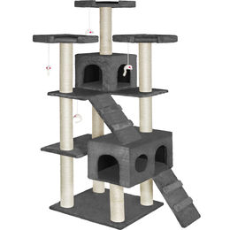 tectake Kratzbaum Knuti Katzenbaum 186 cm Grau mit Sisalstangen und 2 Katzenhäusern – Bild 1 von 11