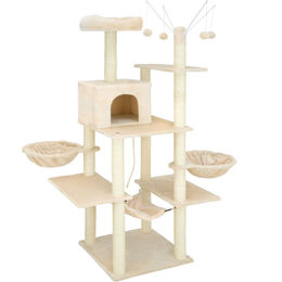 tectake Kratzbaum Lilou für Katzen 165 cm Beige mit Katzenhaus und Plüschoberfläche – Bild 1 von 11