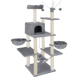 tectake Kratzbaum Lilou für Katzen 165 cm Grau mit Katzenhaus und Spielzeug – Bild 1 von 11
