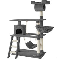 Produktbild von tectake Kratzbaum Marcel für Katzen 141 cm Grau mit Katzenhaus Sisalstangen und Kippschutz
