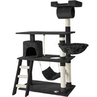 Produktbild von tectake Kratzbaum Marcel für Katzen 141 cm Schwarz mit Katzenhaus und Sisalstangen