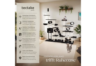tectake Kratzbaum Snooky Katzenbaum mit Deckenspanner und Sisalstangen in Schwarz oder Beige – Bild 1 von 4
