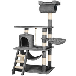 tectake Kratzbaum Stokeley für Katzen 141 cm Grau mit Sisal und Plüsch – Bild 1 von 13