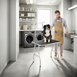 tectake Trimmtisch für Hund und Katze mit höhenverstellbarem Galgen und rutschfester Gummibeschichtung schwarz/grau – Bild 1 von 10
