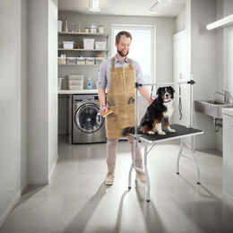 tectake Trimmtisch für Hunde und Katzen mit höhenverstellbarem Galgen und 2 Schlingen, schwarz/silber, gummiert und kratzfest – Bild 1 von 10