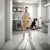 Produktbild von tectake Trimmtisch für Hunde und Katzen mit höhenverstellbarem Galgen und 2 Schlingen, schwarz/silber, gummiert und kratzfest