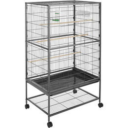 tectake Vogelkäfig für Papageien aus Metall in Grau mit 2 Schiebeöffnungen und geringem Gitterabstand 78 x 52 x 131 cm – Bild 1 von 5