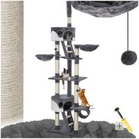 Produktbild von tectake XXL Katzen Kratzbaum deckenhoch höhenverstellbar 243-260cm grau/weiß mit Katzenhäusern Treppen und Sisalsäule