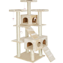 tectake XXL Luxus Sisal Kratzbaum Knuti 186cm für Katzen und Kitten in Beige mit Katzenhaus und Spielzeug – Bild 1 von 13