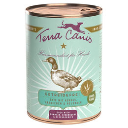 Terra Canis Hundefutter Ente mit Kürbis, Erdbeere und Holunder getreidefrei und glutenfrei Stückchen in Sauce 6 x 400 g - 6 x 400 g – Bild 1 von 3