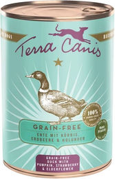 Produktbild von Terra Canis Hundefutter Ente mit Kürbis Erdbeeren und Holunder getreidefrei glutenfrei Stückchen in Sauce 12x400g