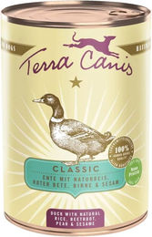 Produktbild von Terra Canis Hundefutter Ente mit Naturreis, Rote Beete, Birne und Sesam mit hohem Fleischanteil 12x400g