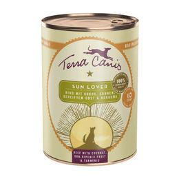 Produktbild von Terra Canis Love the Planet SunLover Hundefutter Rind mit Kokos sonnengereiftem Obst und Kurkuma Stückchen in Sauce glutenfrei 6 x 400 g - 6 x 400 g