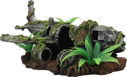 Terra Della Terrarium Dekoration Flugzeugwrack Dschungel für Reptilien aus Kunstharz 30,3x19,3x17 cm – Bild 1 von 3