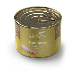 Produktbild von Terra Felis Famousse Katzenfutter Kaninchen getreidefrei mit hohem Fleischanteil und ohne Zucker 12x200 g