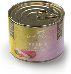 Produktbild von Terra Felis Famousse Katzenfutter Kaninchen und Pute getreidefrei mit hohem Fleischanteil 12x200 g