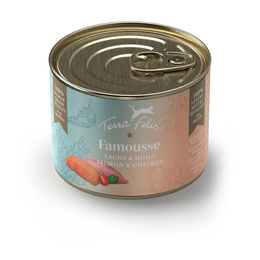 Produktbild von Terra Felis Famousse Katzenfutter Lachs und Huhn getreidefrei mit hohem Fleischanteil 12x200 g