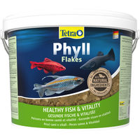 Produktbild von TetraPhyll Fischfutter Flocken für pflanzenfressende Süßwasserfische ohne Farb- und Aromastoffe sowie Konservierungsstoffe 10 Liter Eimer - 10 l