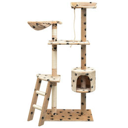 The Living Store Katzen-Kratzbaum aus Sisal in Beige mit Pfoten-Aufdruck 150 cm – Bild 1 von 1