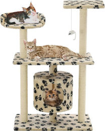 The Living Store Katzen-Kratzbaum aus Sisal in Beige mit Pfoten-Aufdruck 95 cm – Bild 1 von 1