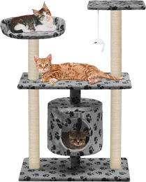 The Living Store Katzen-Kratzbaum aus Sisal in Grau mit Pfoten-Aufdruck 95 cm – Bild 1 von 2